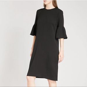 GANNI Clark Fluted Crepe Black Dress